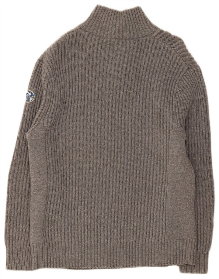 North Sails Herren-Pullover mit Knopfkragen, groß, aus grauer Baumwolle