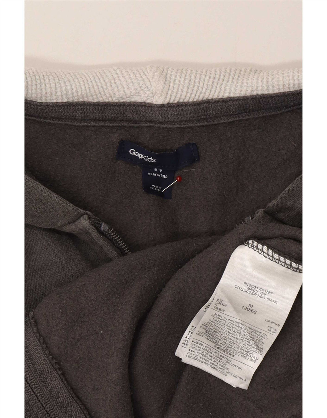 Gap Jungen-Kapuzenpullover mit grafischem Reißverschluss, 8–9 Jahre, graue Baumwolle