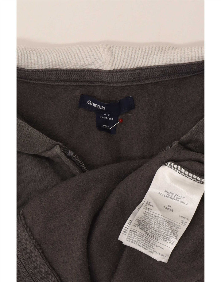 Gap Jungen-Kapuzenpullover mit grafischem Reißverschluss, 8–9 Jahre, graue Baumwolle