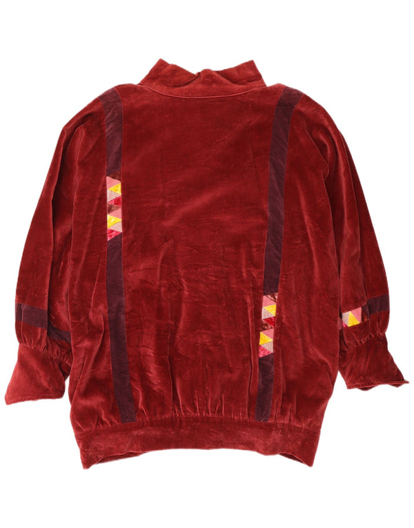 Vintage Damen Übergroße Samt Bomberjacke UK 24 3XL Rot Geometrisch