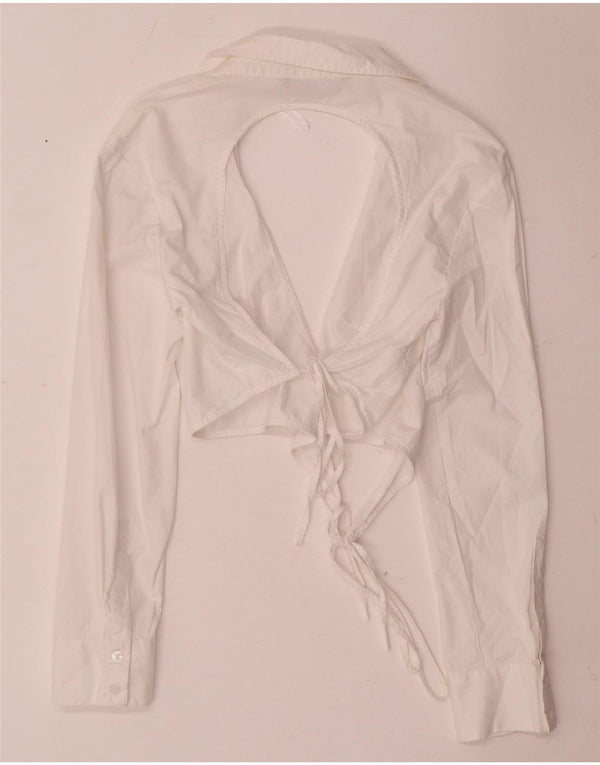 Zara Damen Crop Long Sleeve Wrap Shirt Bluse UK 14 Large Weiße Baumwolle