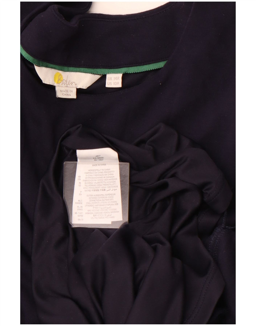 BODEN Langärmliges A-Linien-Kleid für Damen, UK 14, mittlere marineblaue Viskose