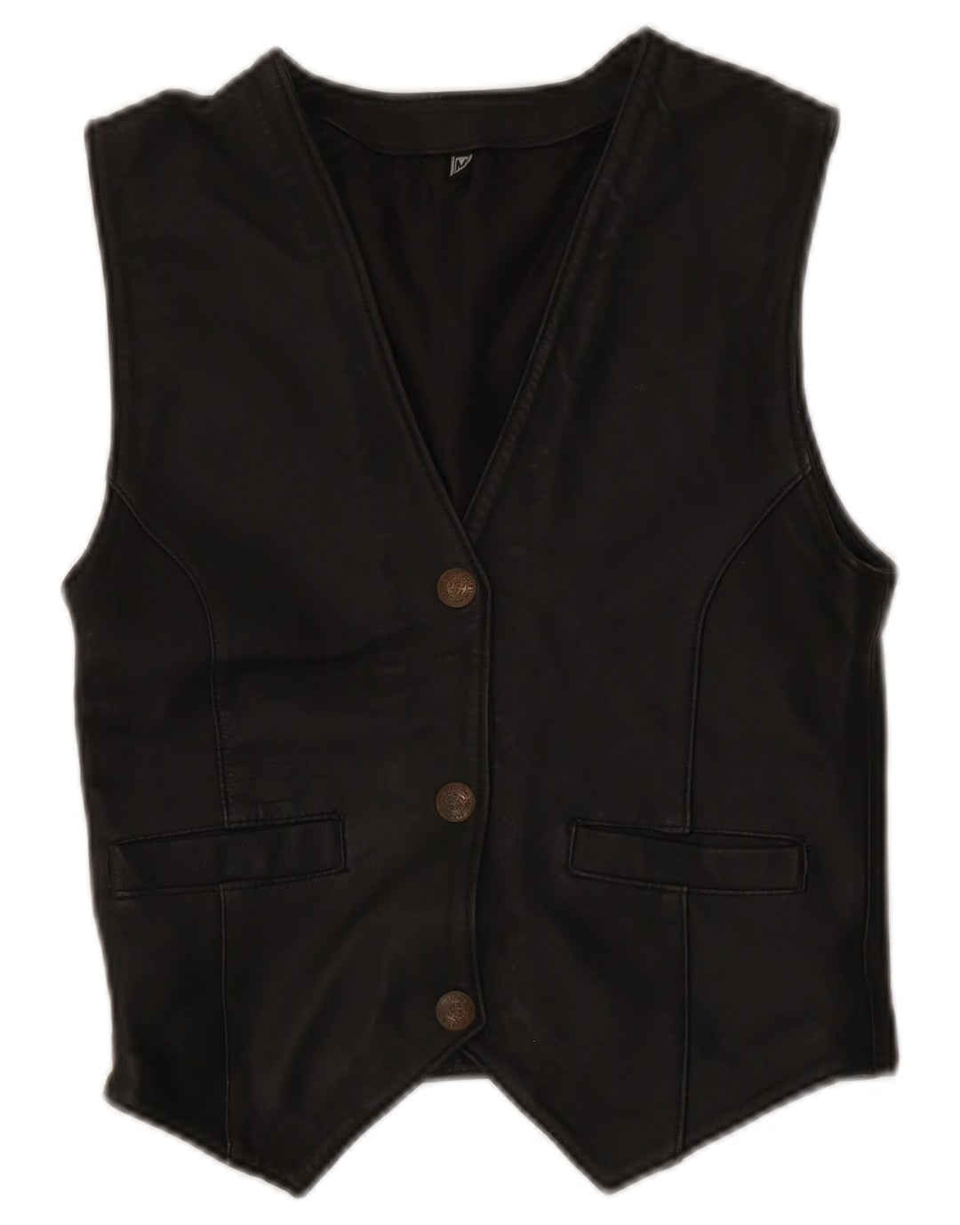 Vintage Damen Lederweste UK 12 Medium Schwarz