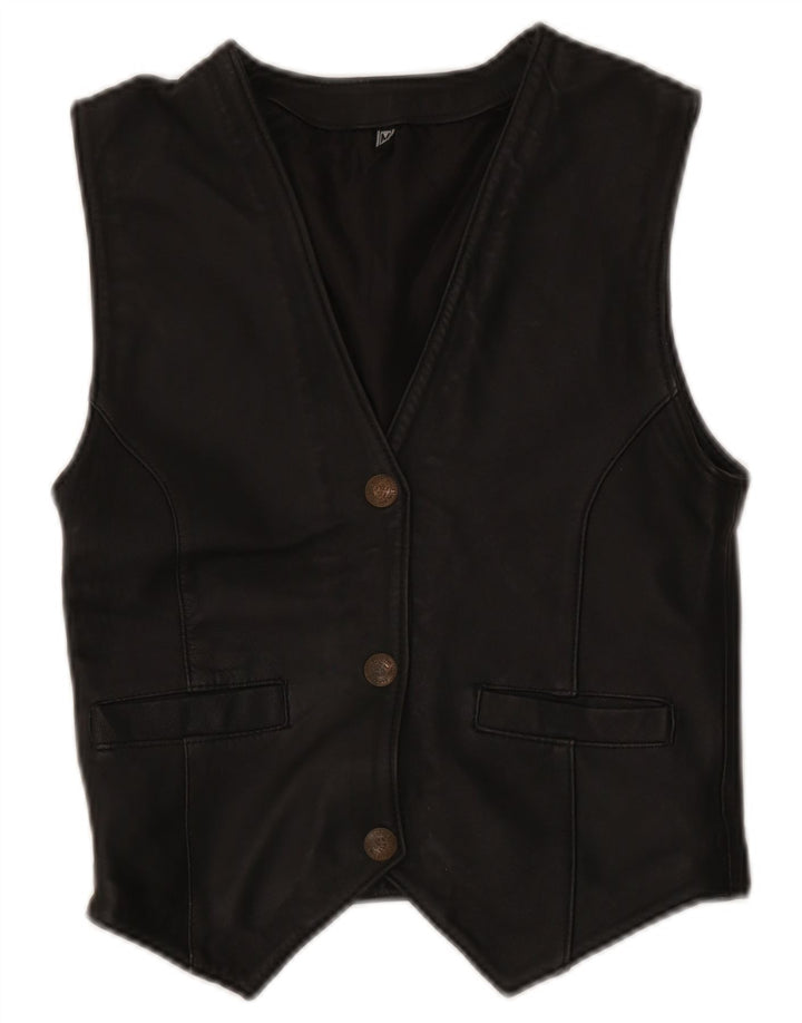 Vintage Damen Lederweste UK 12 Medium Schwarz