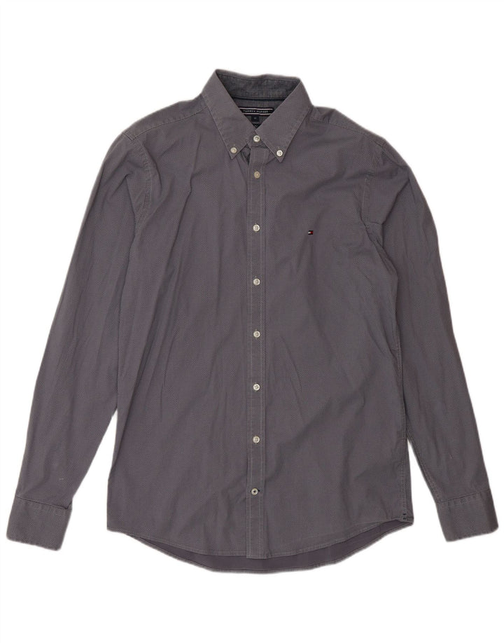 Tommy Hilfiger Herren-Slim-Fit-Hemd aus mittelblauer, gepunkteter Baumwolle