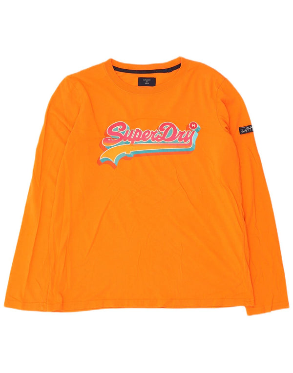 Superdry Damen Graphic Top Langarm UK 12 Mittelorange Baumwolle