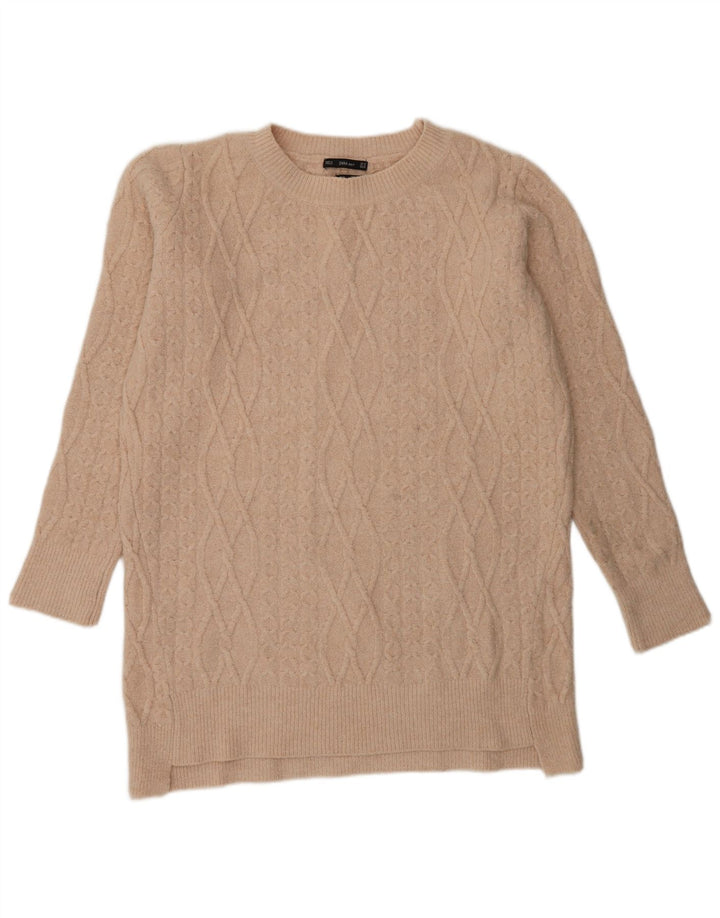 Langer Pullover mit Rundhalsausschnitt für Damen von Zara, Gr. 14, Mittelbeige