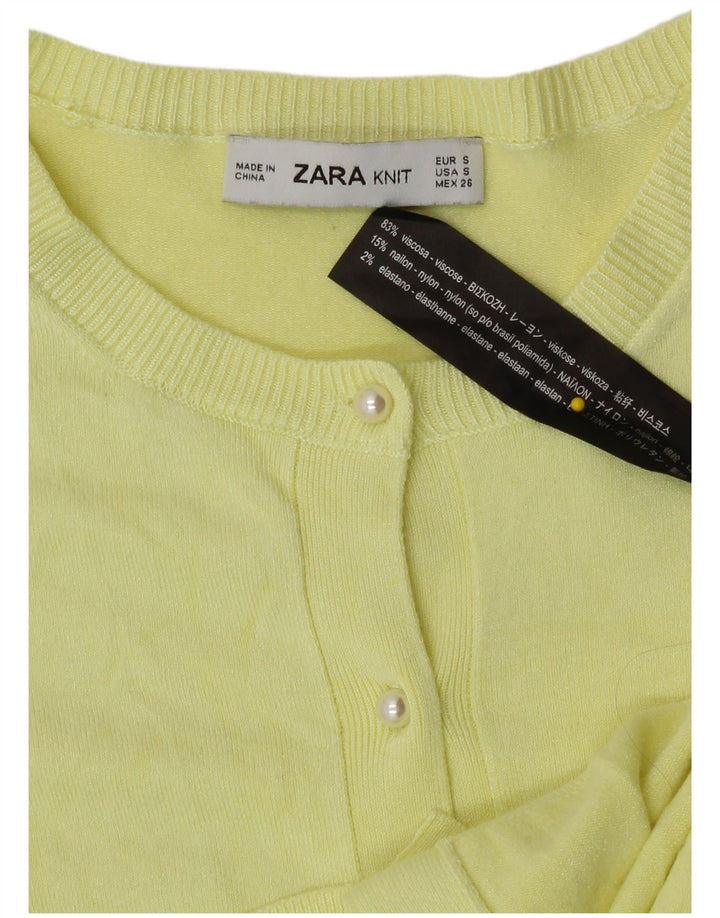 Zara Damen-Cardigan-Pullover UK 10 Kleine gelbe Viskose