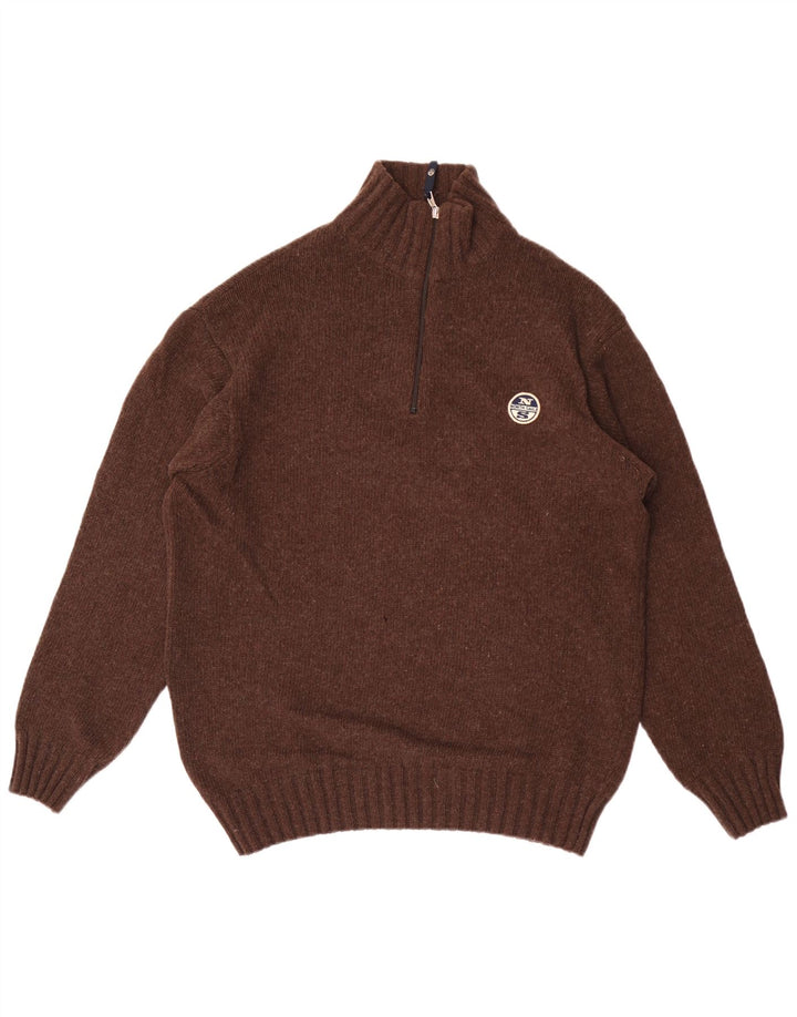 North Sails Herren-Pullover mit Reißverschluss am Hals, große braune Wolle