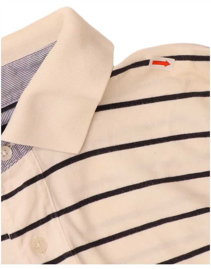 TOMMY HILFIGER Herren-Poloshirt, große, cremefarbene, gestreifte Baumwolle
