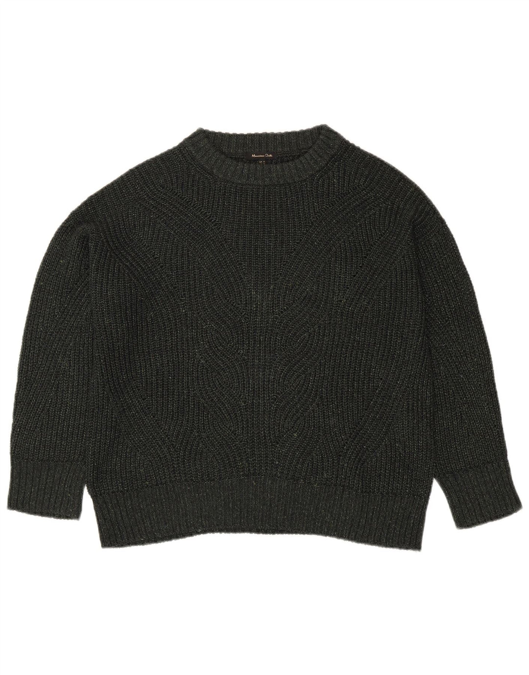 Massimo Dutti Damen-Pullover in Übergröße mit Rundhalsausschnitt, Gr. 14, mittleres Khaki