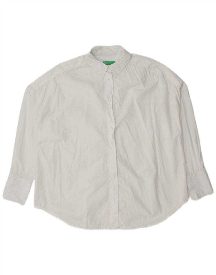 Benetton Damen-Oversize-Hemd, UK 10, Größe S, weiße Baumwolle