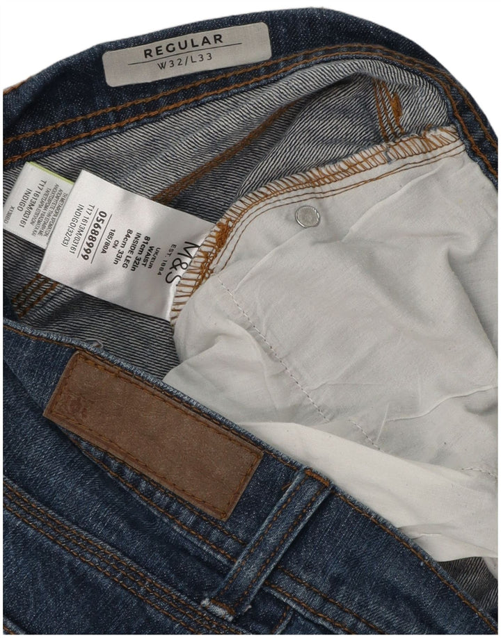 Marks & Spencer Herren Regular Straight Jeans W32 L33 Blaue Baumwolle