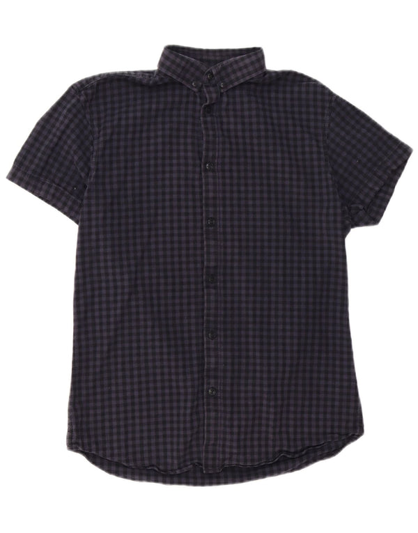 Jack & Jones Herren-Hemd, kurzärmelig, normale Passform, klein, Marineblau mit Gingham-Karomuster