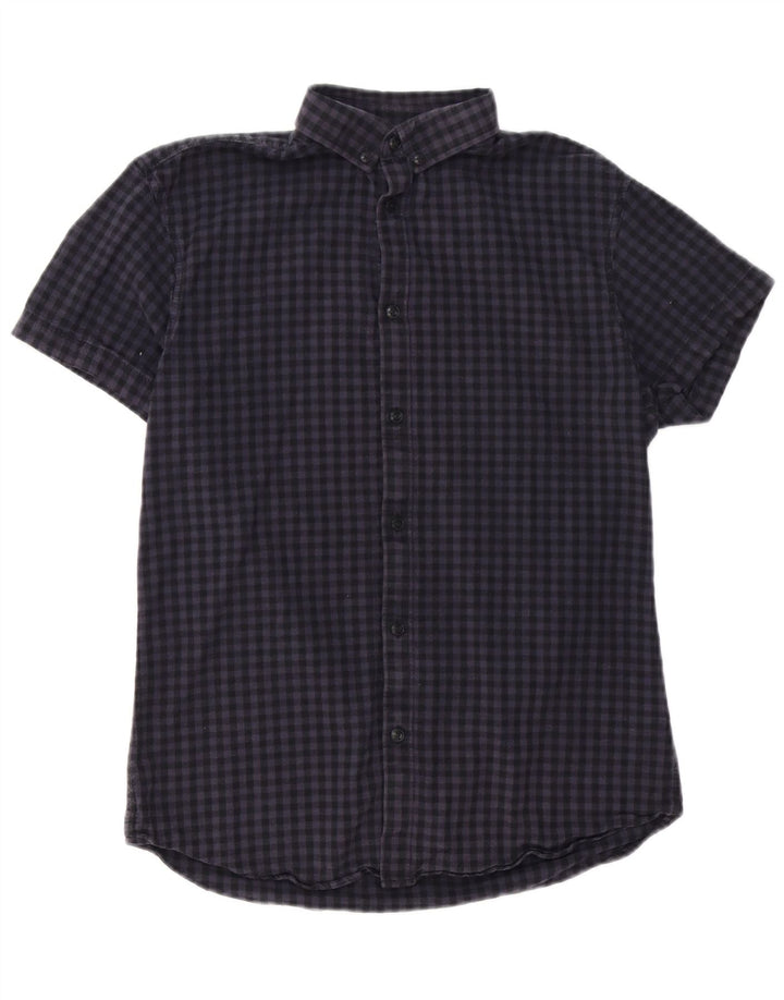 Jack & Jones Herren-Hemd, kurzärmelig, normale Passform, klein, Marineblau mit Gingham-Karomuster