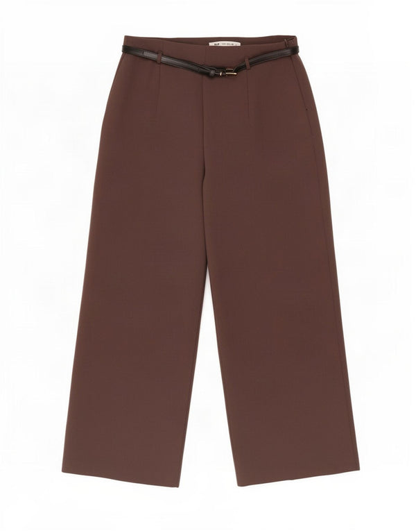 Zara Damen-Hose mit hoher Taille und weitem Bein, kurz geschnitten, Größe S, W26, L25, Braun