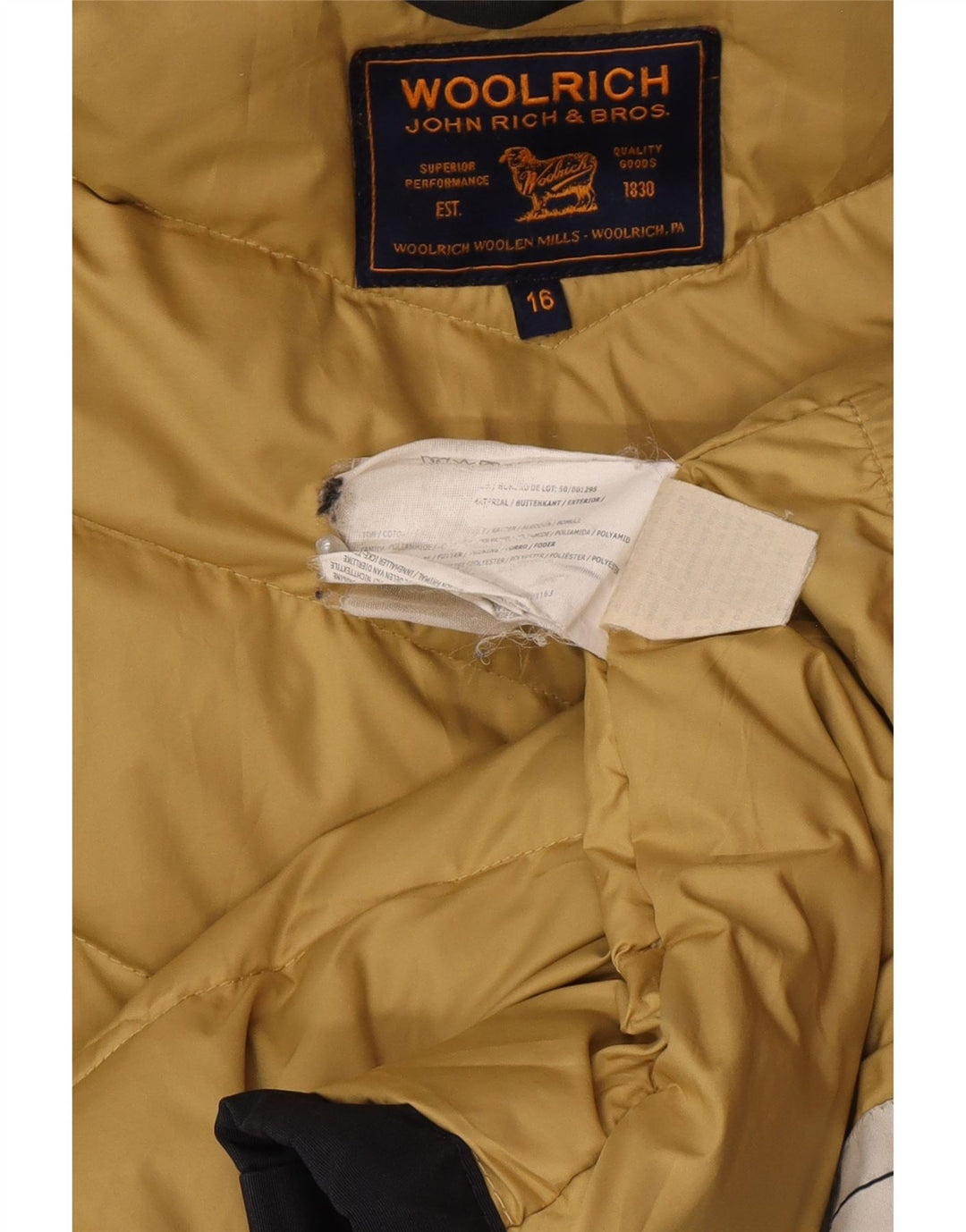 Woolrich Wattierter Jungenmantel mit Kapuze, 15–16 Jahre, marineblaue Baumwolle