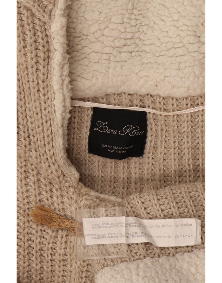 Zara Damen-Cardigan mit Kapuze, UK 14, mittelbeigefarbenes Polyester