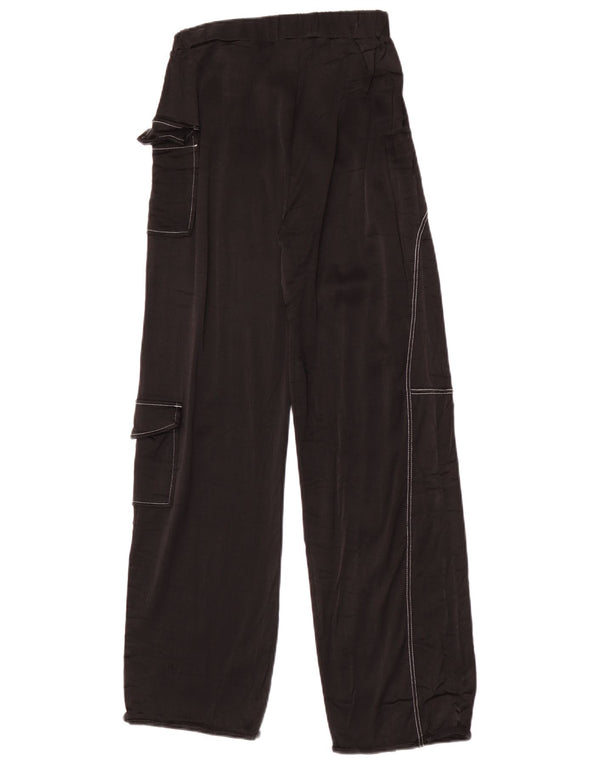 Zara Damen-Cargohose mit weitem Bein, Größe S, W26, L27, schwarze Viskose