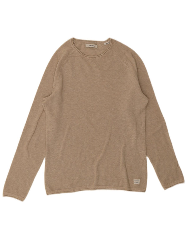 Jack & Jones Mens Boat Neck Jumper Sweater Small Beige