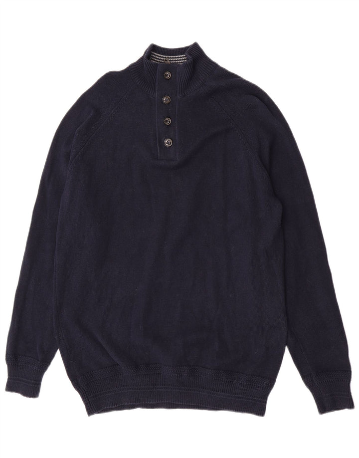 Marks & Spencer Herren-Pullover mit Knopfkragen, Mittelblau