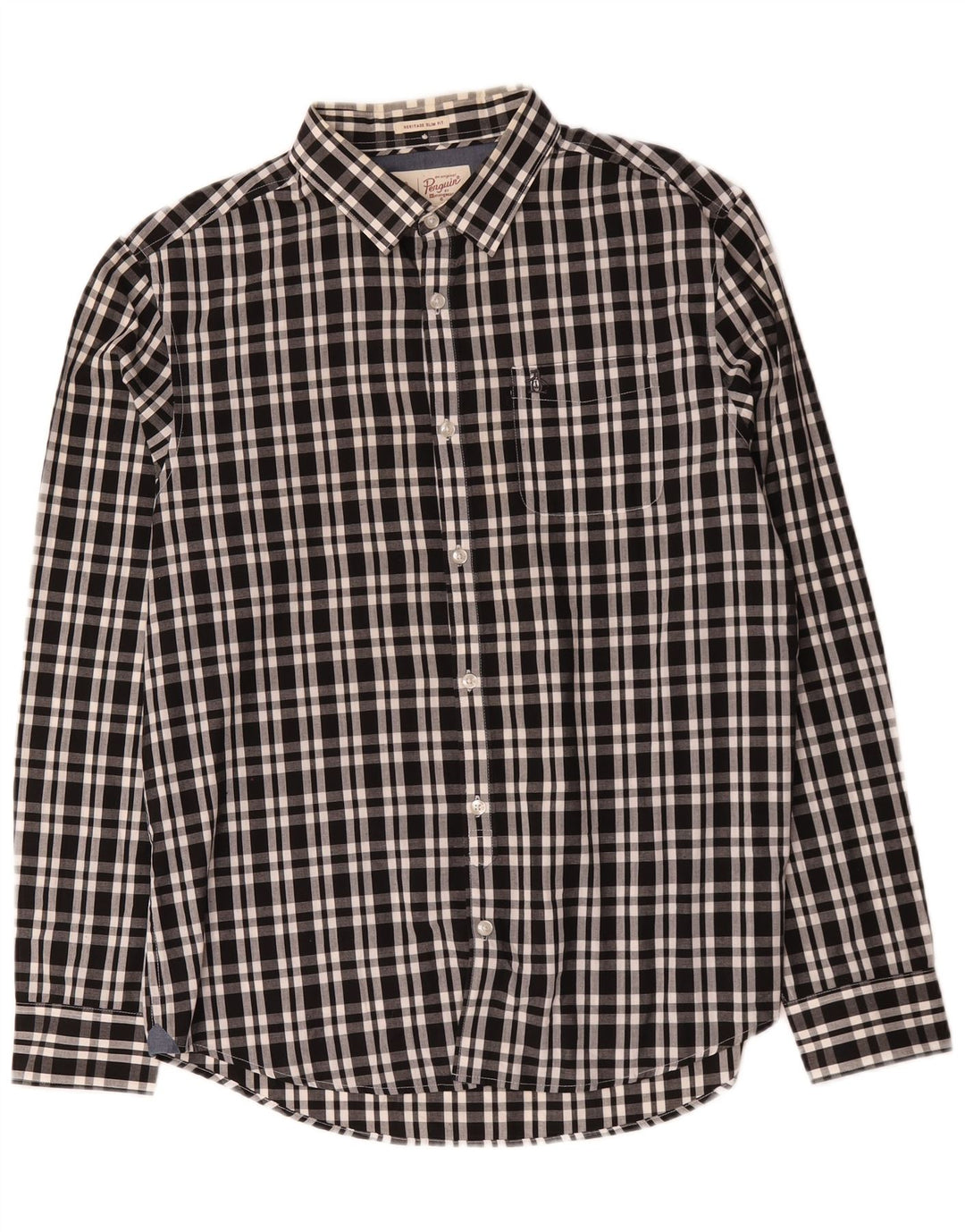 Penguin Herren Heritage Slim Fit Hemd, groß, schwarz kariert, Baumwolle