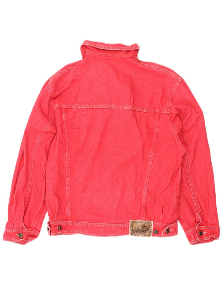 VINTAGE Damen Jeansjacke UK 14 Mittelrote Baumwolle