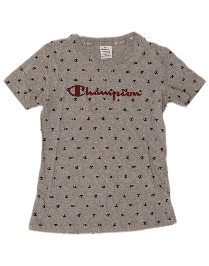 Champion Womens Graphic T-Shirt Top UK 12 Mittelgrau gepunktete Baumwolle