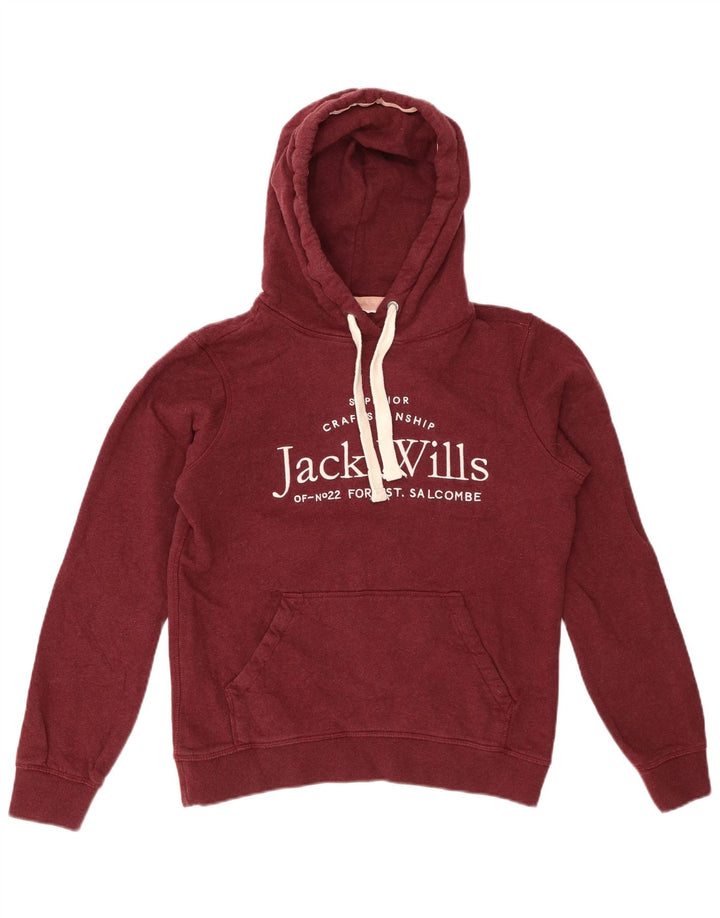 Jack Wills Damen-Kapuzenpullover mit Grafik, Gr. 8, Burgunderrot, Baumwolle