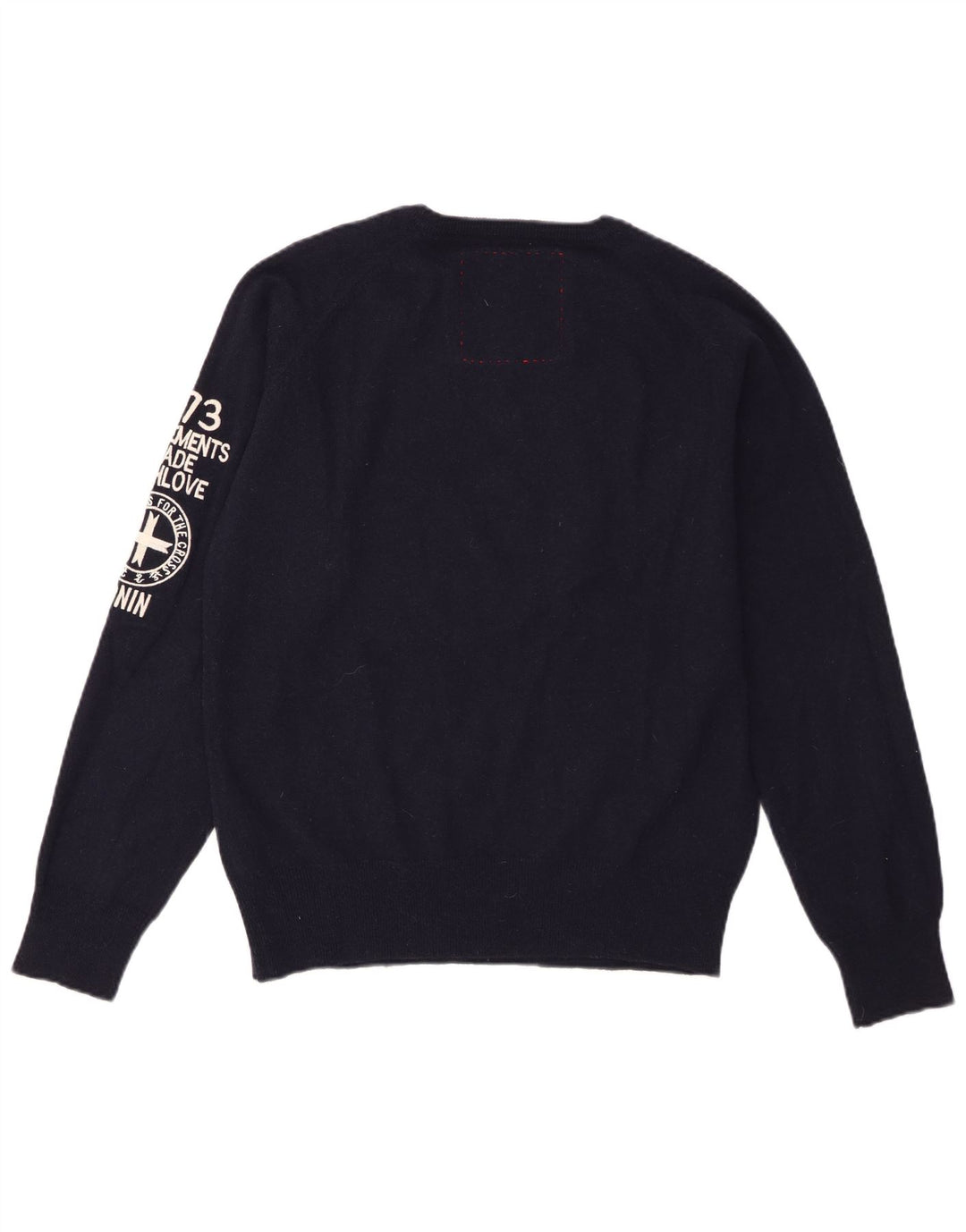 Zu Elements Herren-Pullover mit grafischem V-Ausschnitt, XL, marineblaue geometrische Wolle