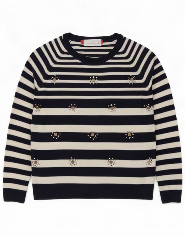 Intrend Damen-Pullover mit U-Boot-Ausschnitt, UK 14, mittelmarineblau gestreift