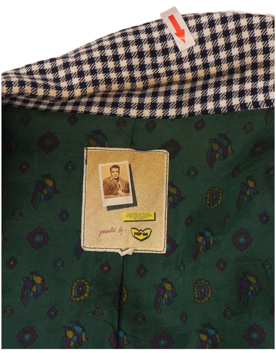 POP 84 Herren-Blazer mit 1 Knopf, UK 40, große marineblaue Gingham-Wolle