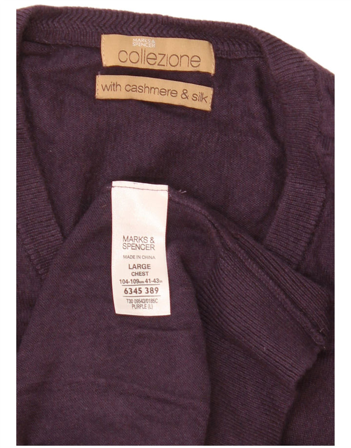 Marks & Spencer Herren-Pullover mit V-Ausschnitt, groß, violette Viskose