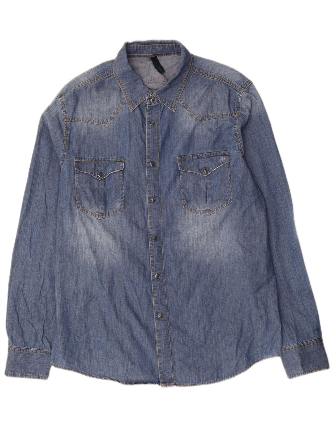 BENETTON Herren Jeanshemd XL Blau Baumwolle