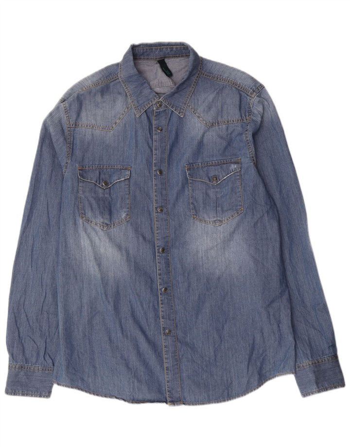 BENETTON Herren Jeanshemd XL Blau Baumwolle