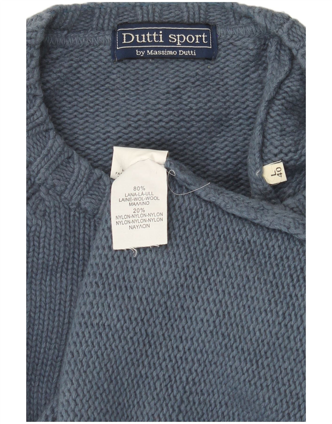 Massimo Dutti Herren-Pullover mit Rundhalsausschnitt, groß, blaue Fair-Isle-Wolle