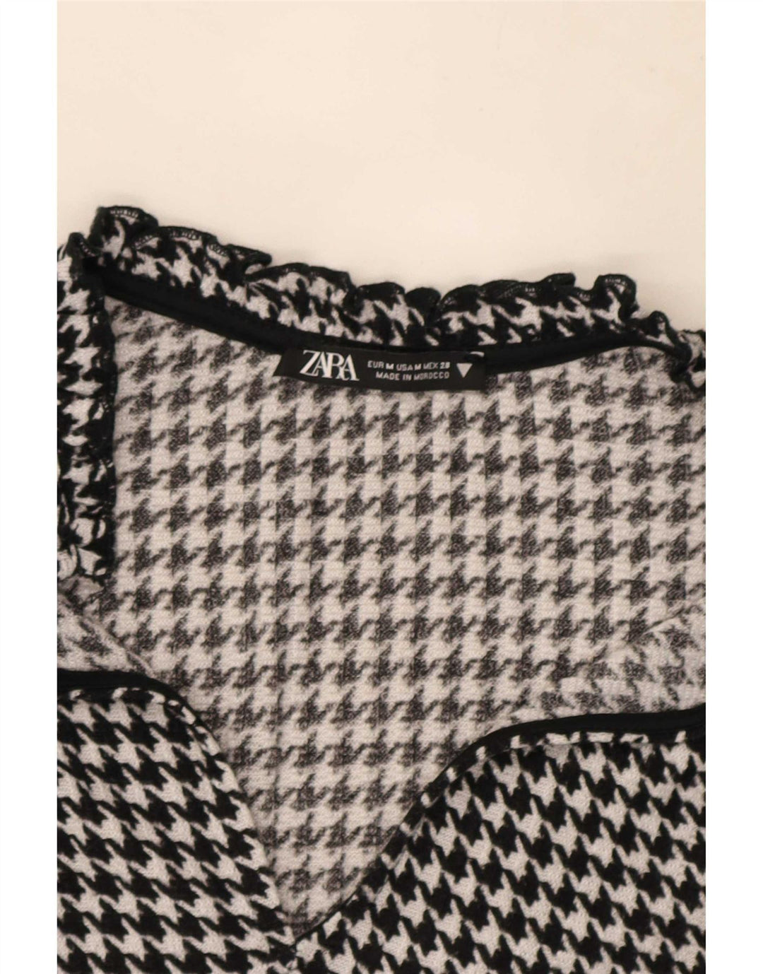Langärmliges A-Linien-Kleid von Zara für Damen, Gr. 44, Mittelschwarz mit Hahnentrittmuster