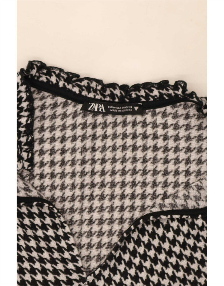 Langärmliges A-Linien-Kleid von Zara für Damen, Gr. 44, Mittelschwarz mit Hahnentrittmuster