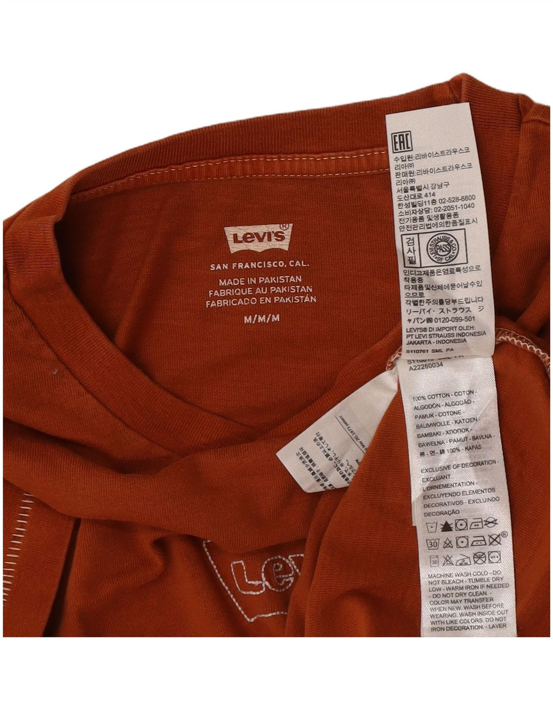 Levi's Damen T-Shirt Top UK 14 Medium Orange Baumwolle