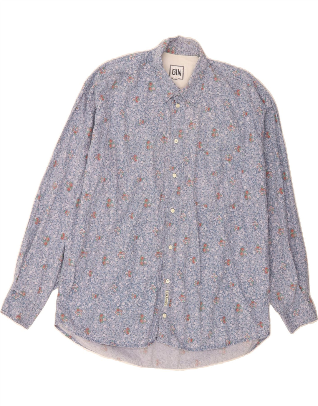 GIN TONIC Mens Shirt Medium Blue Floral Cotton Vintage Gin Tonic and Second-Hand Gin Tonic from Messina Hembry 