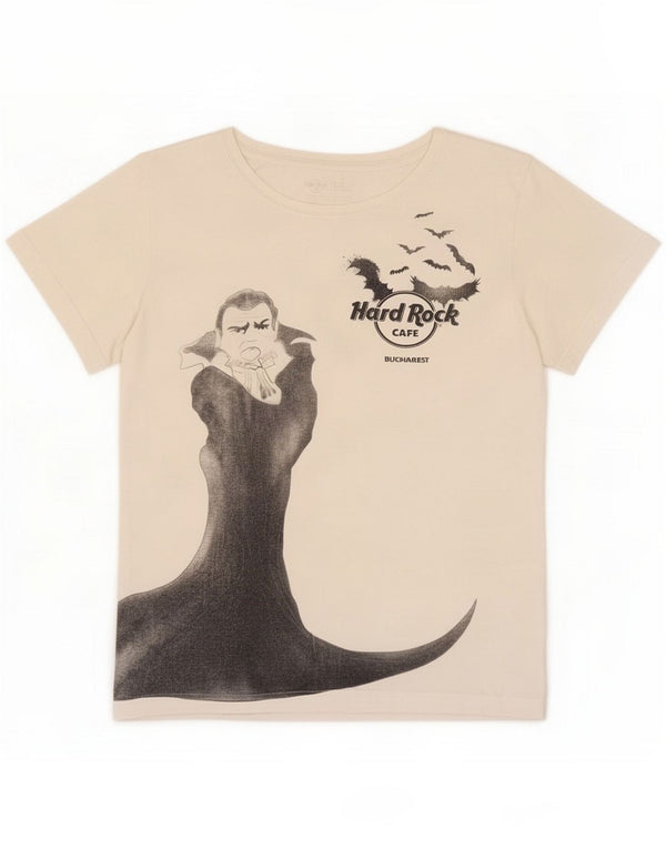 Hard Rock Cafe Damen Bukarest Grafik T-Shirt Top UK 12 Mittelweiß