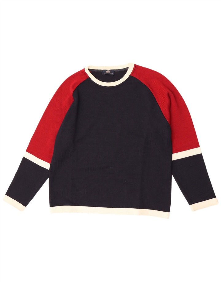 Vintage Herren-Pullover mit Rundhalsausschnitt, kleine marineblaue Colourblock-Wolle