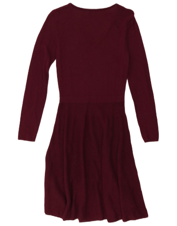 Oasis Langarm-Pulloverkleid für Damen, Größe S, Burgunderrot, Baumwolle