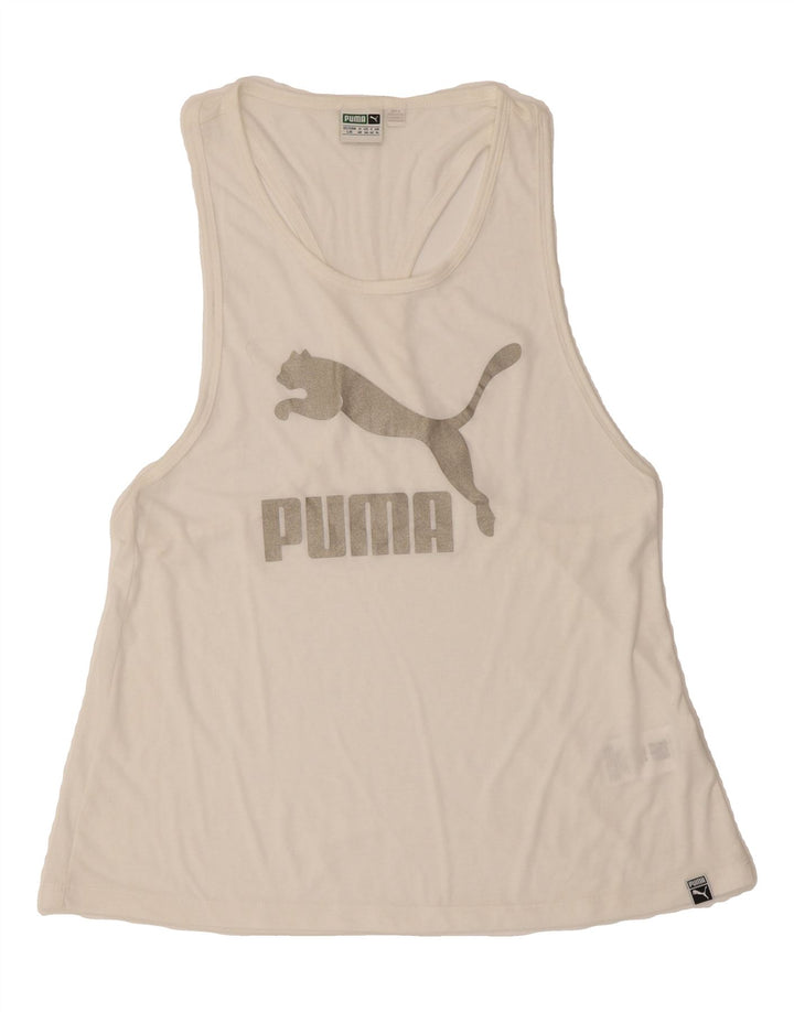 PUMA Womens Graphic T-Shirt Top UK 14 Medium White Cotton Vintage Puma and Second-Hand Puma from Messina Hembry 
