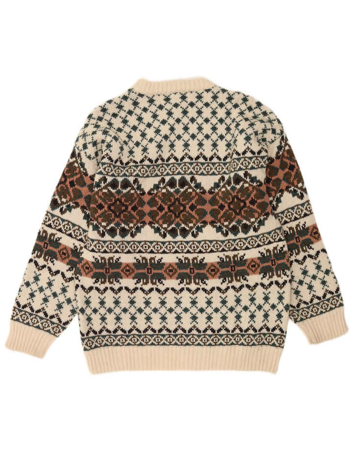 Vintage Herren Pullover mit Rundhalsausschnitt IT 50 Mittelweiße Fair-Isle-Wolle