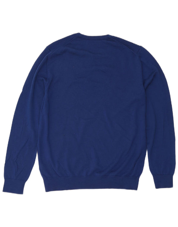 Marks & Spencer Herren-Pullover mit Rundhalsausschnitt, groß, blaue Merinowolle