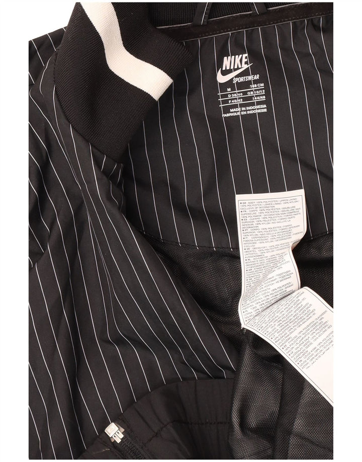 Nike Damen-Trainingsanzug-Top-Jacke UK 10/12 Mittelschwarzes Nadelstreifen-Polyester