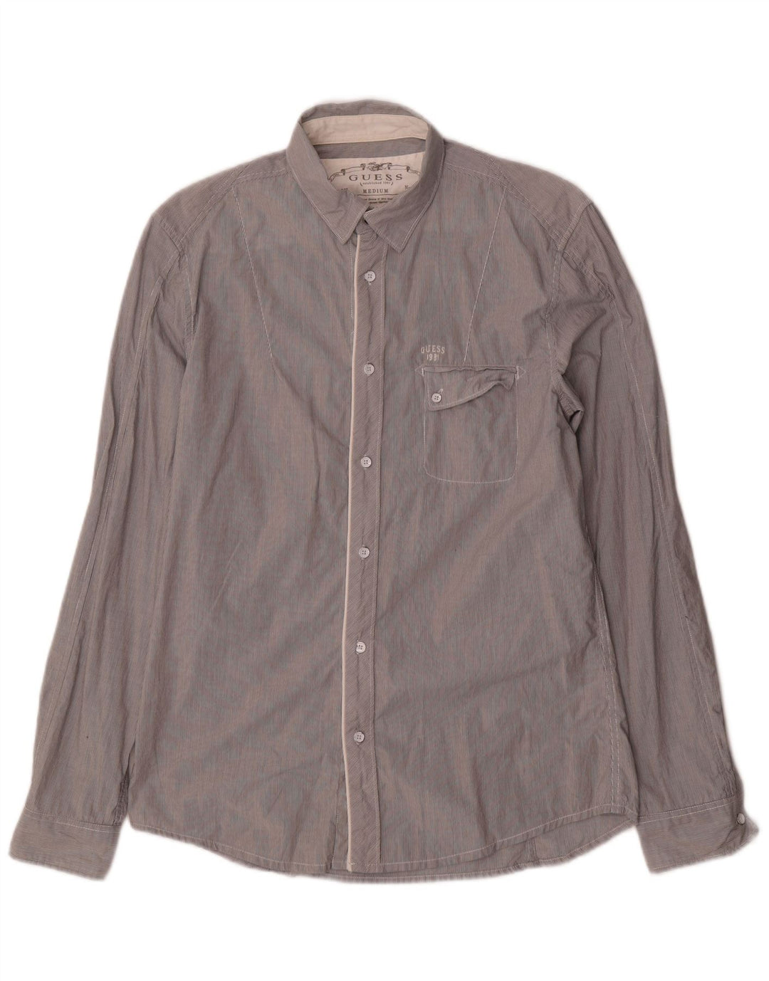 Guess Mens Shirt Medium Grey Striped Cotton