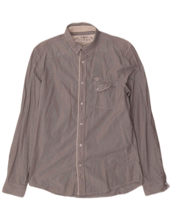 Guess Mens Shirt Medium Grey Striped Cotton