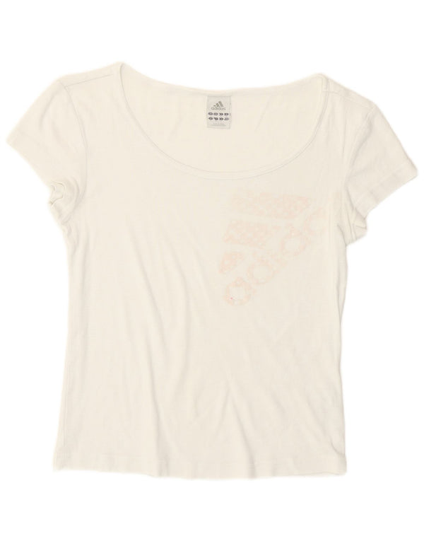 Adidas Damen Graphic T-Shirt Top UK 12 Mittelweiße Baumwolle